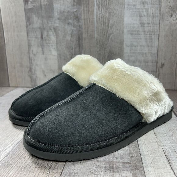 Minnetonka Women's Chesney Slide Slipper Suede Lined Fur Charcoal Gray Size 9 - Picture 1 of 10